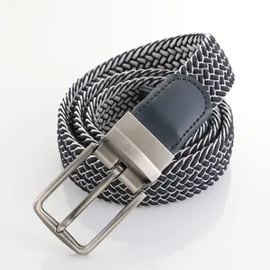 Cinturón de golf elástico trenzado personalizado de fábrica para hombre, con hebilla reversible de aleación, de nailon y cuero PU, deportivo, con detección de aguja - Product Image 2
