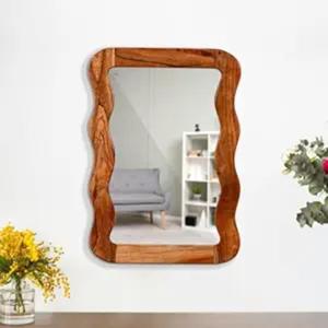 High Quality Solid Walnut Wood Wall <b>Mirror</b> with Unique Shape Minimalist Nordic Style for Modern Home Hotel and Office Interiors - Product Image 4