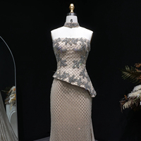 Robe de soirée sirène de luxe Jancember LSZ394, couleur champagne, 2026, avec motif quadrillé lourdement perlé, robe de bal
