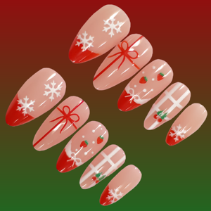Nouvelles Faux Ongles <span class=keywords><strong>de</strong></span> <span class=keywords><strong>Noël</strong></span> en ABS à Presser, 24 Pièces, Amande, <span class=keywords><strong>French</strong></span>, Couverture Complète, Longueur Moyenne, <span class=keywords><strong>Manucure</strong></span> pour Doigts, Vente en Gros Usine, Nouvel An - Product Image 1