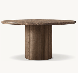 Table à manger ronde de luxe moderne pour salon, base en bois de chêne, plateau en pierre - Product Image 3