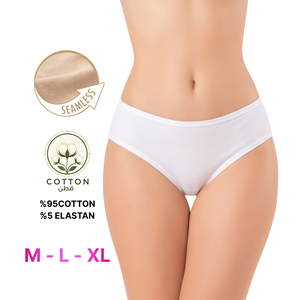 กางเกงชั้นในบิกินี่ไร้ตะเข็บสำหรับผู้หญิง ผ้าฝ้ายสีพื้น เอวกลาง ไซส์ M L XL - Product Image 5