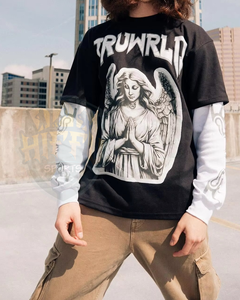 Wholesale Custom Men's Boxy OverSize <b>Long</b> <b>Sleeve</b> <b>T</b>-<b>Shirt</b> Double <b>Black</b> Layer 100% Cotton Screen Printed - Product Image 2