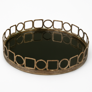 Plateau décoratif en métal argenté avec cercle et plateau de service rond carré pour la décoration intérieure Plateau de service de luxe pour table à manger - Product Image 2