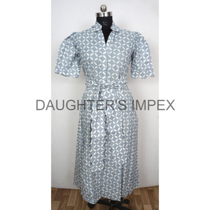 Vestido de Fiesta, Túnica, Vestido Indio de Algodón Estampado a Mano Ecológico, Estilo Cómodo, Último Diseño, Midi para Boda - Product Image 5