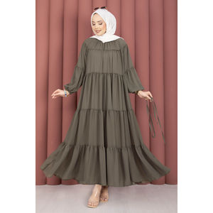 Robe en mousseline de soie kaki à superpositions avec taille élastique, style décontracté, élégant, de soirée, formel, logo personnalisé, taille unique, OEM ODM disponible - Product Image 6