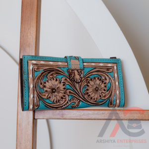 New Western Style Color <b>Tooled</b> <b>Leather</b> Women Clutch Purse Hot Selling Compact Size Turquoise Color <b>Tooled</b> <b>Leather</b> Trendy Clutch - Product Image 5