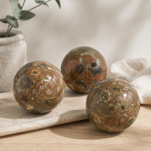 Esfera de <span class=keywords><strong>Jaspe</strong></span> Natural de la Selva Tropical, Bola de Cristal Verde Marrón Pulida para Decoración del Hogar, Meditación, Colección y Regalo Único - Product Image 3