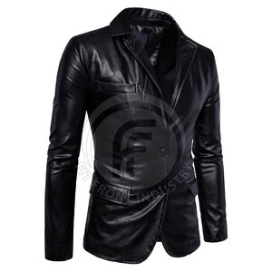 Blazer de cuero de diseño personalizado, chaqueta de cuero de color sólido para hombre, ropa de calle, chaqueta de cuero para hombre a la venta - Product Image 3