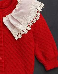 Ensemble de vêtements d'hiver pour filles en 2 pièces, pull à col marin rouge et pantalon évasé, tenue chaude en tricot pour tout-petits - Product Image 4