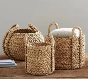 Customized Seagrass Woven <b>Baskets</b> Latest Collection Decorative <b>Rattan</b> Water Hyacinth Clothing <b>Laundry</b> Hamper Home Organizer - Product Image 1