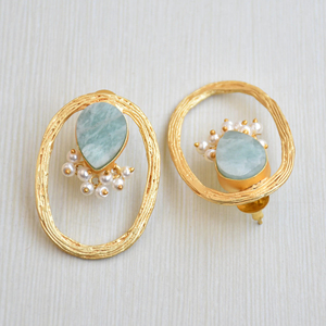 ต่างหูแบบติดหูระดับพรีเมียม ประดับด้วยหินกึ่งมีค่า เคลือบทอง และเครื่องประดับคุณภาพระดับมาสเตอร์เมด - Product Image 2