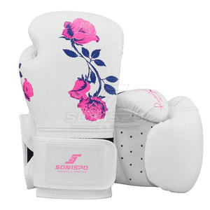 ถุงมือชกมวย SONISPO สีขาวพิมพ์ลายกุหลาบสีชมพู วัสดุ PU ปิดด้วยเวลโคร ถุงมือฝึกซ้อมสำหรับผู้ใหญ่ ทุกเพศ - Product Image 2