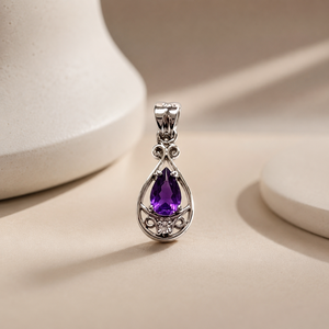 Colgante de Perla y Diamante con Forma de Pera de Amatista, Chapado en Oro Rosa, Hecho a Mano - Product Image 2
