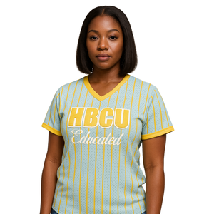 Camiseta de Béisbol con Cuello en V Bordada en Azul Bebé, Estilo Universitario, para Hermandades Griegas, Orgullo Universitario, Estilo Divina Nueve - Product Image 1