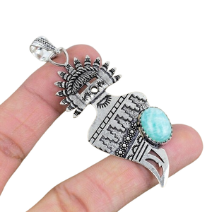 Pendentif classique fait à la main 925 bijoux en argent massif pour femmes 925 Sterling Larimar pierres précieuses Boho Style pendentif cadeau pour soeur - Product Image 1