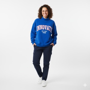 Nouvelle Arrivée Hiver – Sweat-shirts Oversize Respirants en Polaire à Col Montant pour Femme avec Broderie et Imprimé en Relief sur le Devant en Coton - Product Image 4