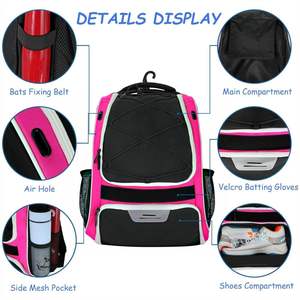 Mochila de Béisbol Personalizada con Soporte para Bate, Bolsa de Equipo Deportivo para Entrenamiento con Múltiples Bolsillos, Compartimento para Zapatos, Deportes al Aire Libre - Product Image 5
