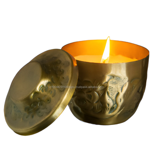 Antique Embossed Wax Filled Metal Jar Candle For Christmas Home Wedding Decor - Product Image 1