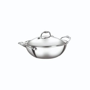 Kadhai ovale en acier inoxydable triple couche de qualité supérieure avec couvercle 22 cm Argent Pot de cuisson polyvalent Ustensiles de cuisine professionnels Cuisinière ovale - Product Image 2