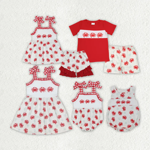 Ensembles de vêtements pour bébés filles et garçons, shorts à volants avec motif crabe pour frères et sœurs - Product Image 1