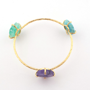 Joyas de piedras preciosas naturales multicolor cuarzo solar ajuste de punta brazalete apilable Latón chapado en oro textura banda para brazaletes de mujer - Product Image 4