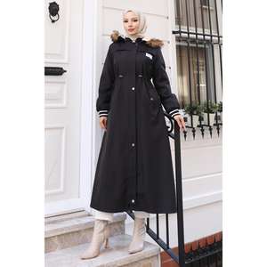 19268 Veste longue à capuche blindée noire, style trench - Product Image 1