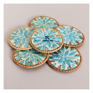 Juego de posavasos de madreperla con ratán tejido a mano, vajilla sostenible hecha a mano, proveedor de exportación artesanal de pueblo de Vietnam - Product Image 1