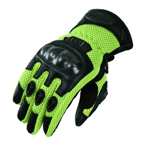Guantes de cuero y textiles de malla para moto con ventilación de aire de verano para hombre, guantes de carreras de coches para motocicleta, guantes negros y auténticos HiViz para hombre - Product Image 2