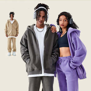 Sweat à capuche unisexe personnalisé de haute qualité en satin épais zippé surdimensionné doublé d'hiver anti-rétrécissement motif solide tricoté à capuche pour hommes - Product Image 5