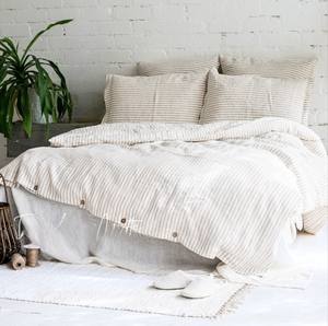Handmade Customized Striped Washed Linen <b>Duvet</b> Cover Set Two Pillowcases Custom Closure High Quality Custom Size Color Hotel - Product Image 1