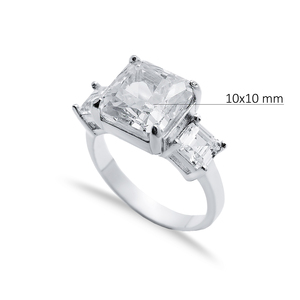 Clear Quartz <b>CZ</b> Stone Square Design Cluster Zircon 925 Sterling Silver <b>Ring</b> Wholesale Turkish Jewelry - Product Image 2