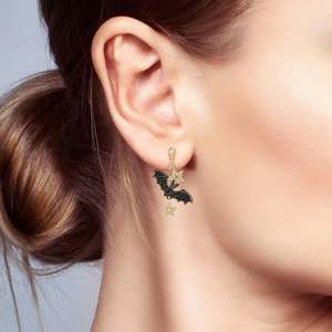 Jeulia Halloween Fun Bat & Pumpkin Sterling Silver Asymmetrical <b>Dangle</b> <b>Earrings</b> - Product Image 4