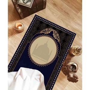 พรมละหมาดสีน้ำเงินกรมท่า: แต่งขอบสีทอง, ซักเครื่องได้, ของขวัญสำหรับชาวมุสลิม, พรมขนนุ่ม - Product Image 5