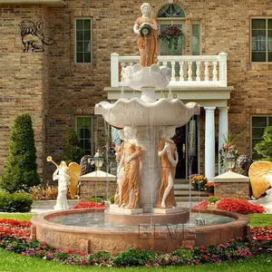 BLVE jardín al aire libre decorativo estilo romano piedra Natural mujer estatua fuente de agua fuente de mármol