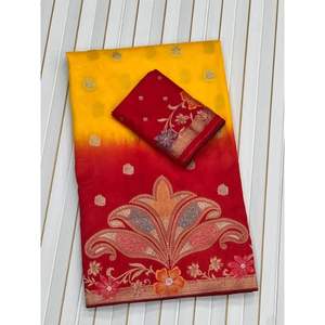 ชุดส่าหรีจากผ้าไหมโดลาผ้านุ่มไหลลื่นสี2D ชุดประจำชาติขายส่ง - Product Image 4