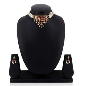 Bijoux fantaisie plaqué or rose blanc CZ pierre perle goutte collier ras du cou collier boucles d'oreilles ensemble pour les femmes - Product Image 2