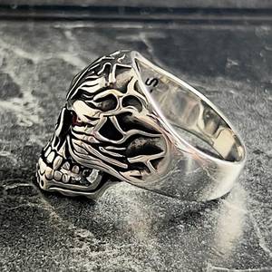 Handmade Fiery Skeleton Biker <b>Ring</b> for <b>Men</b> Cool Gothic Themed Oxidized Detail Hellfire Demonic Skull <b>Ring</b> R - Product Image 4