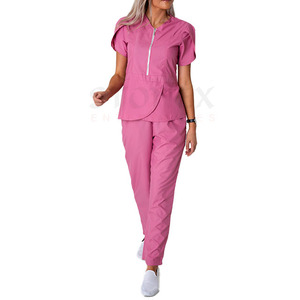 Traje de enfermera Unisex de alta calidad, logotipo personalizado, ropa médica informal de manga corta, uniformes, Pantalones altos con patrón sólido - Product Image 1