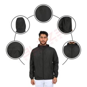 Veste de sport à capuche décontractée pour hommes de haute qualité de couleur unie avec logo personnalisé col montant veste d'extérieur-vente en gros de vestes de sport - Product Image 5
