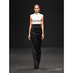 กระโปรงยาวผ้าซาตินสไตล์ลำลองของผู้หญิงหรูหราโลโก้ตามสั่งผ้าซาตินเอวสูง - Product Image 3