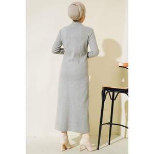 Vestido Plisado Abotonado Gris - Product Image 1