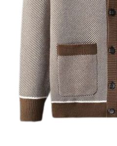 Suéter Cárdigan de Punto con Cuello en V y Ribete en Contraste Beige Marrón, con Cierre de Botones, Tejido de Algodón Suave y Cálido para Uso Diario Informal - Product Image 5