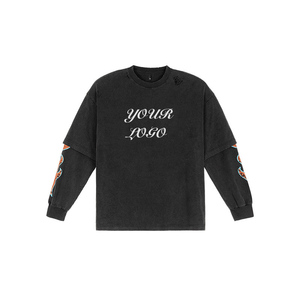 Vintage Boxy Fit Acid Wash <b>T</b>-<b>Shirt</b> for Men 260gsm <b>Thick</b> Cotton Custom Full Street Wear Blank Distressed <b>T</b>-<b>shirts</b> Knitted Print - Product Image 4