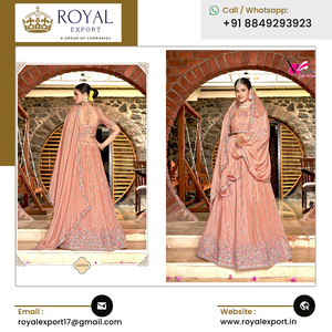 Top Qualité Dernières Vêtements De Mariage Ethniques Designer Chinon Fil Écrasé Broderie Travail Lehenga Choli à Vendre - Product Image 2