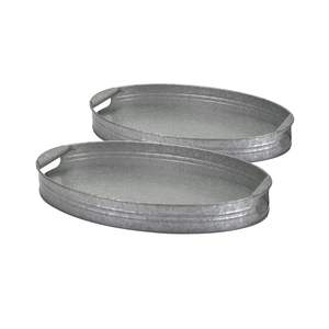 Bandeja de servicio de metal de forma redonda galvanizada oscura con mango de madera para bandejas de cena de Mesa para el hogar y la boda - Product Image 3