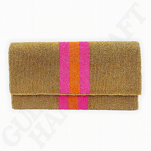 Beaded Clutch with Fuchsia Stripes and Flamingos Handcrafted <b>Tropical</b>-Inspired Evening Bag with Intricate Beadwork, Perfect - Product Image 3