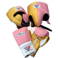 Set de Guantes y Protector de Cabeza de Boxeo Winning, Color Rosa Dorado, Cuero, con Cordones, Agarre para MMA, Ligeros, Transpirables, Alta Calidad, Unisex, Talla 14