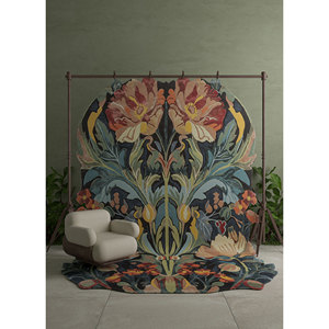 Alfombra Nebulora Azul de Lana y Viscosa Hecha a Mano con Diseño Floral, Rectangular de 9x12, para Entrada, Pasillo, Sala de Estar - Top-345 - Product Image 5