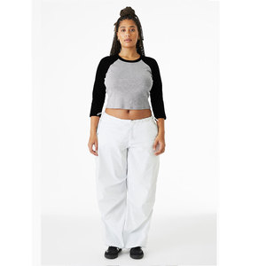 Bella + Toile Unisexe 3/4-Manches Raglan Tee Bébé T-shirt Blanc/Rouge Micro Rib 3D Motif Trou Décoration - Product Image 6